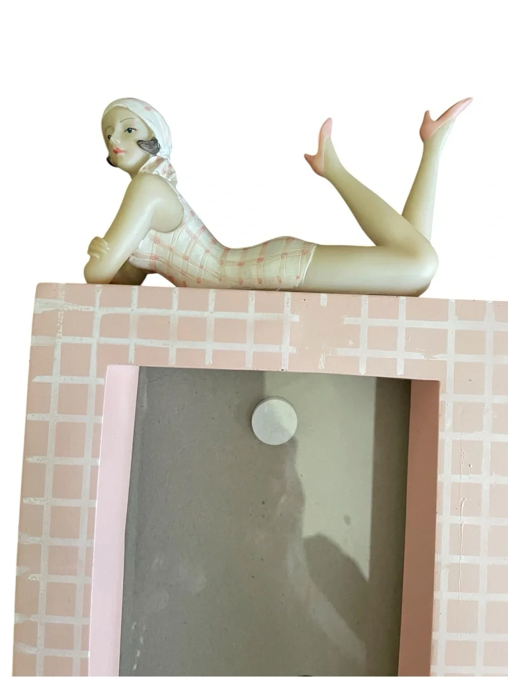 Vintage Art Deco Bathing Beauty Pink Tiled Frame Retro Decor